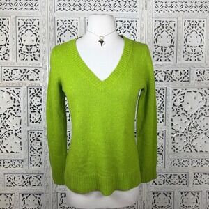 Old Navy Y2K Lime Green Wool Blend V Neck Sweater Sz M Preppy Marled Casual